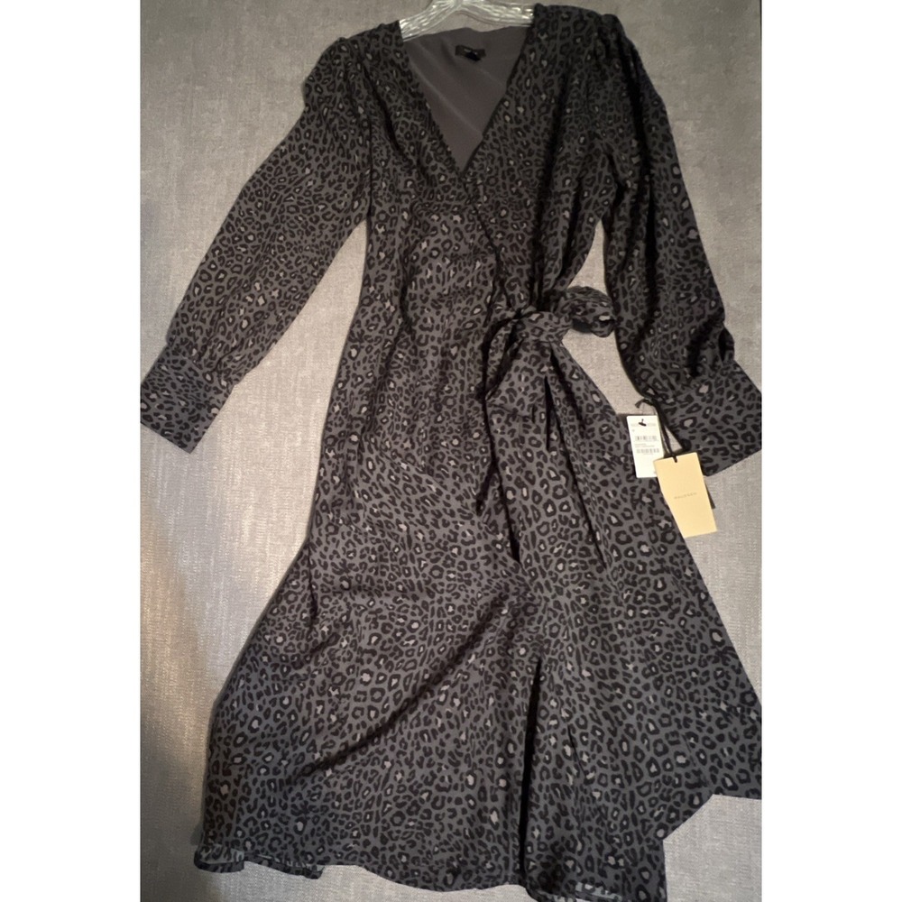 Halogen Grey Cheetah Print Long Sleeve Wrap Dress Women's Medium NWT‎
